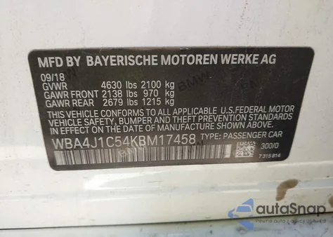 2019 BMW 430I Gran Coupe z USA, uszkodzony, nr VIN WBA4J1C54KBM17458